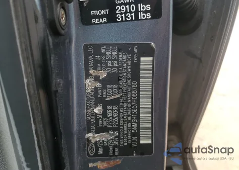 2007 Hyundai Santa Fe Se from USA, damaged, VIN 5NMSH13E57H088780